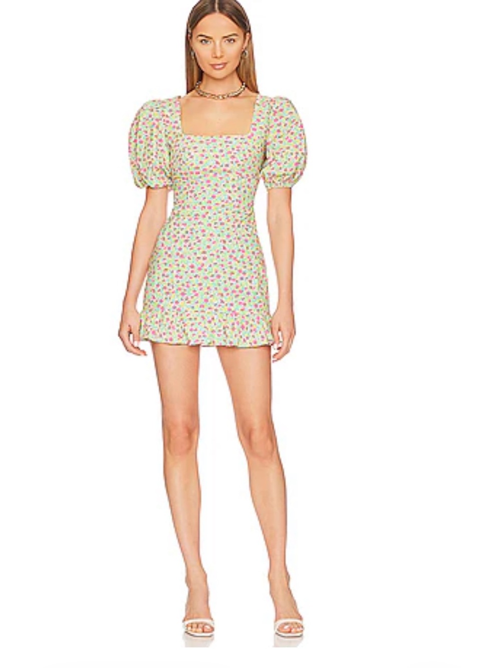 Lovers + Friends Pastel Floral Puff Sleeve Mini Dress